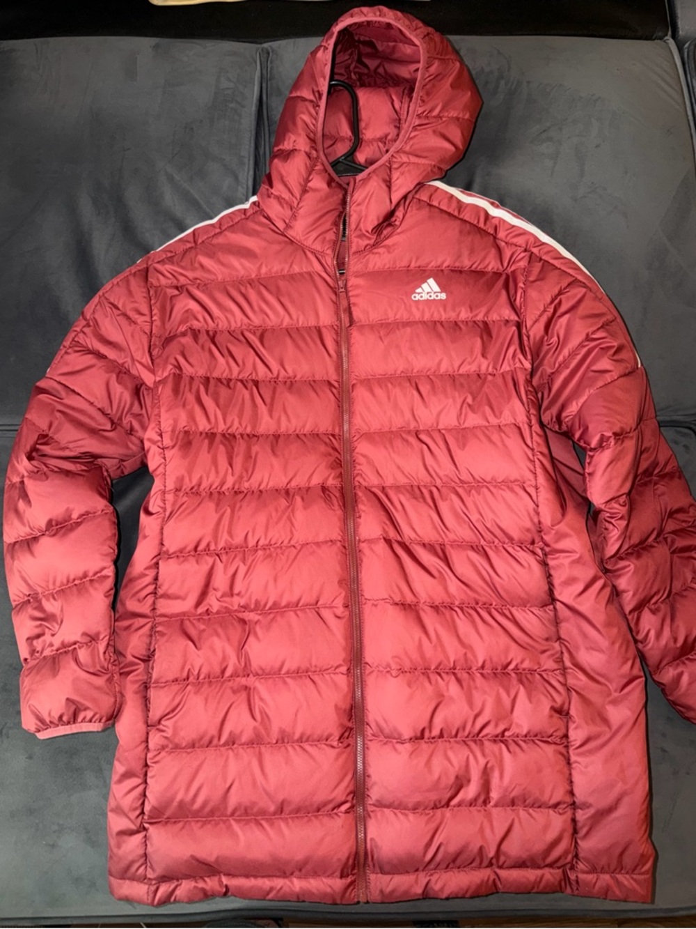Adidas Red Men’s Long Cap Down Jacket Size XL